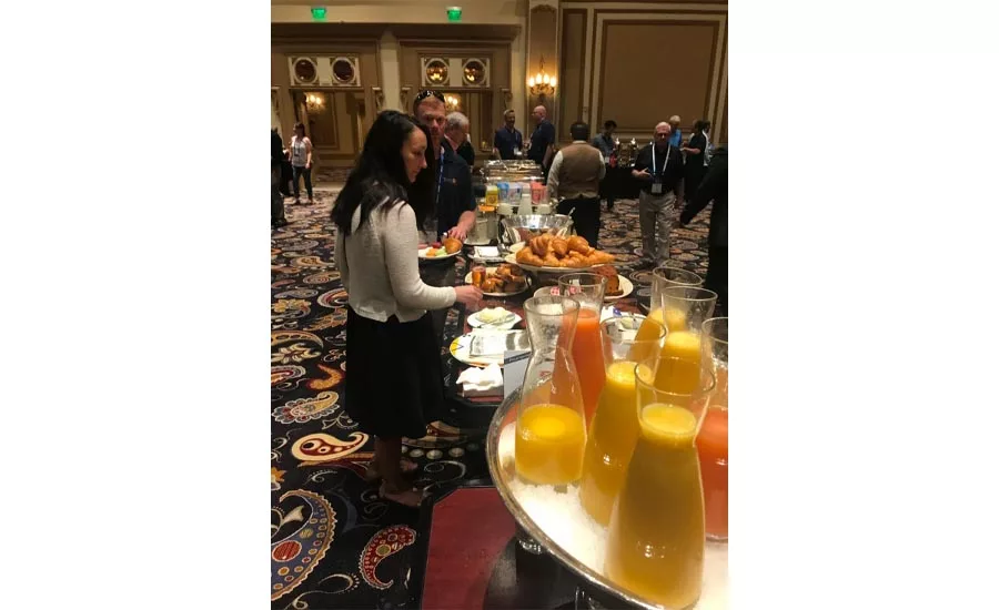 The breakfast buffet including juices, pastries, croissants and more