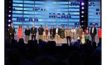 Outgoing MCAA president Tom Stone is joined onstage by his fiancée, Sharon Glynn, as well as the rest of his family during MCAA 2017 in San Diego