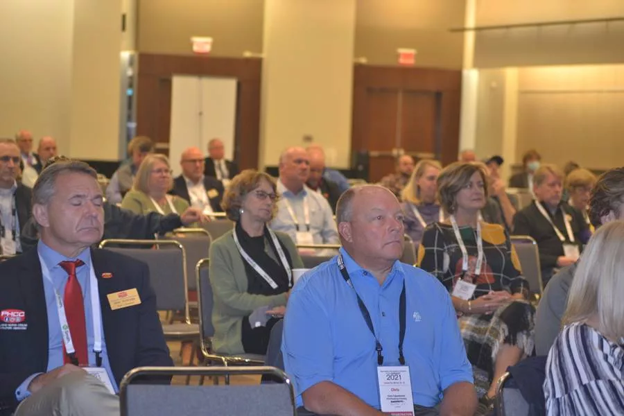 PHCCCONNET2021 attendees listen to Lokar’s keynote address.