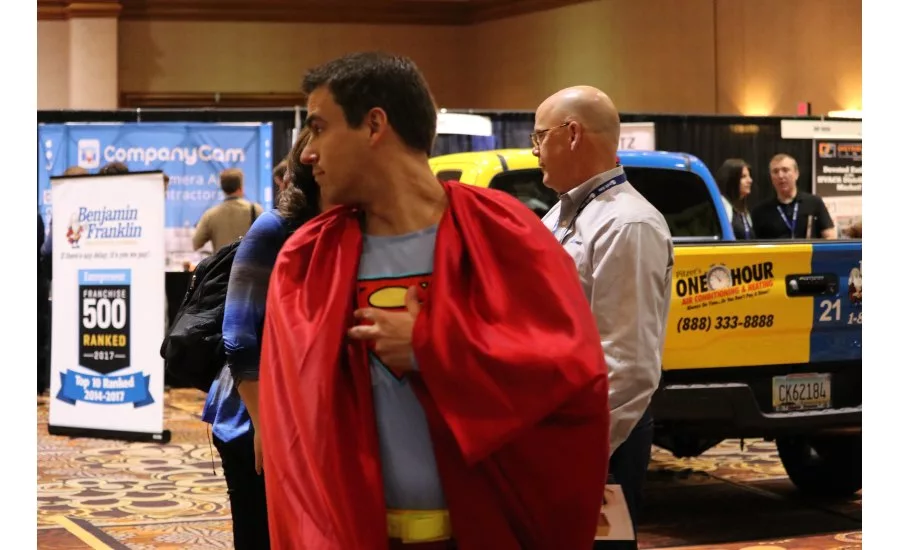The theme of the 2017 Service World Expo — superheroes — carries into the expo event as costumed characters roam the show floor