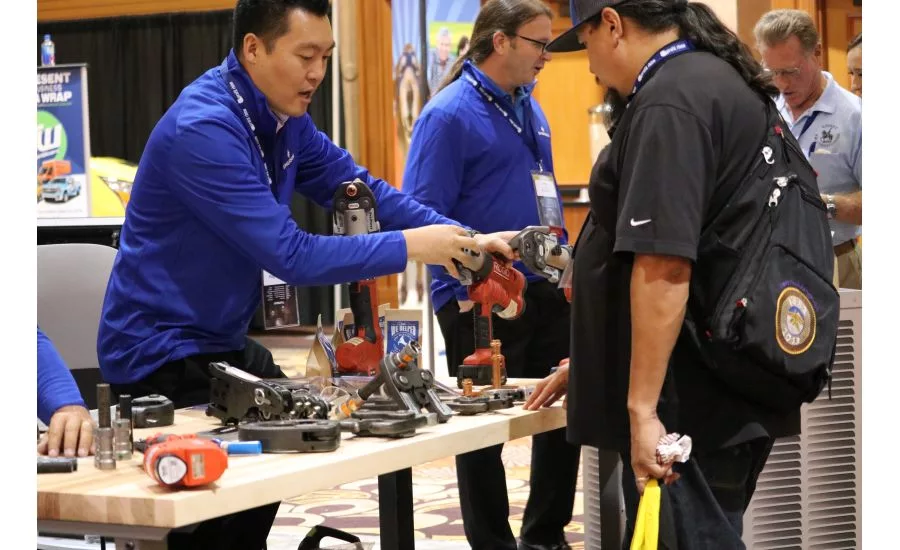 Attendees interact with vendors and other contractors at the Product Showcase during the 2017 Service World Expo in Las Vegas