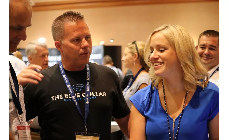 The Blue Collar Coach and PM columnist Kenny Chapman mingles with attendees of the 2017 Service World Expo during the event’s Product Showcase