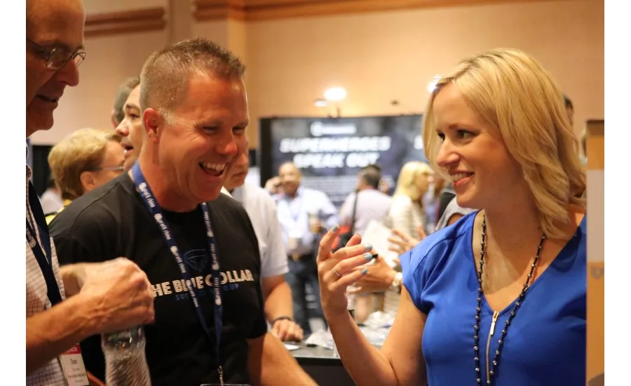 The Blue Collar Coach and PM columnist Kenny Chapman mingles with attendees of the 2017 Service World Expo during the event’s Product Showcase