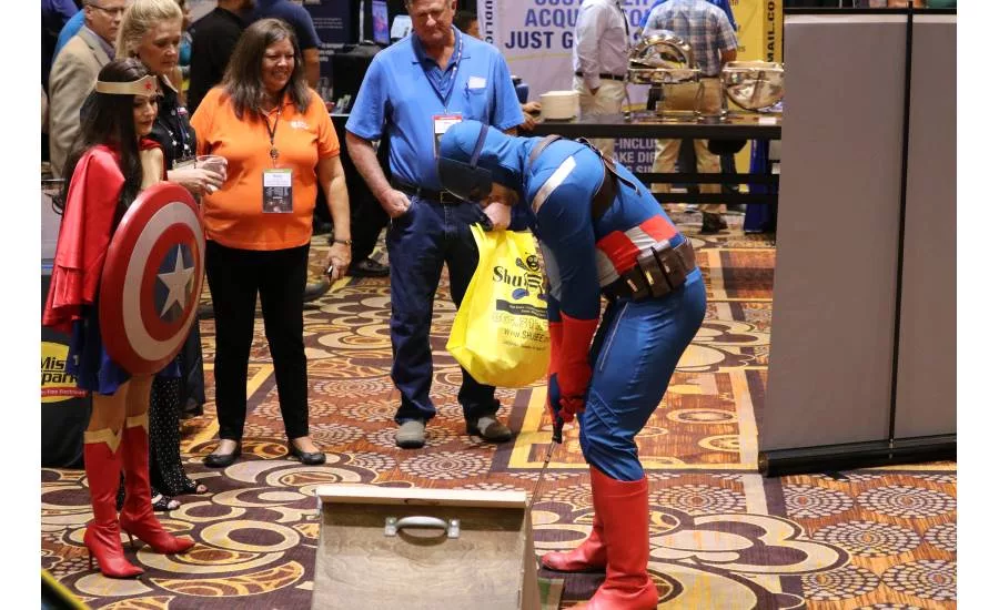 The theme of the 2017 Service World Expo — superheroes — carries into the expo event as costumed characters roam the show floor