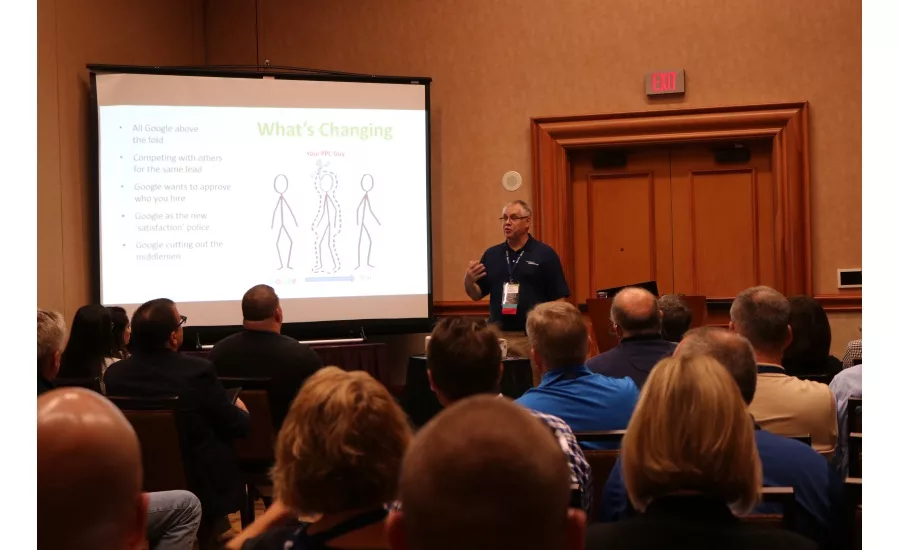 Dave Squires speaks to a group of contractors during a breakout session at the 2017 Service World Expo in Las Vegas.