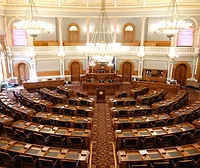 The interior of a government building. 