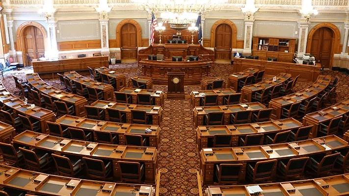 The interior of a government building. 
