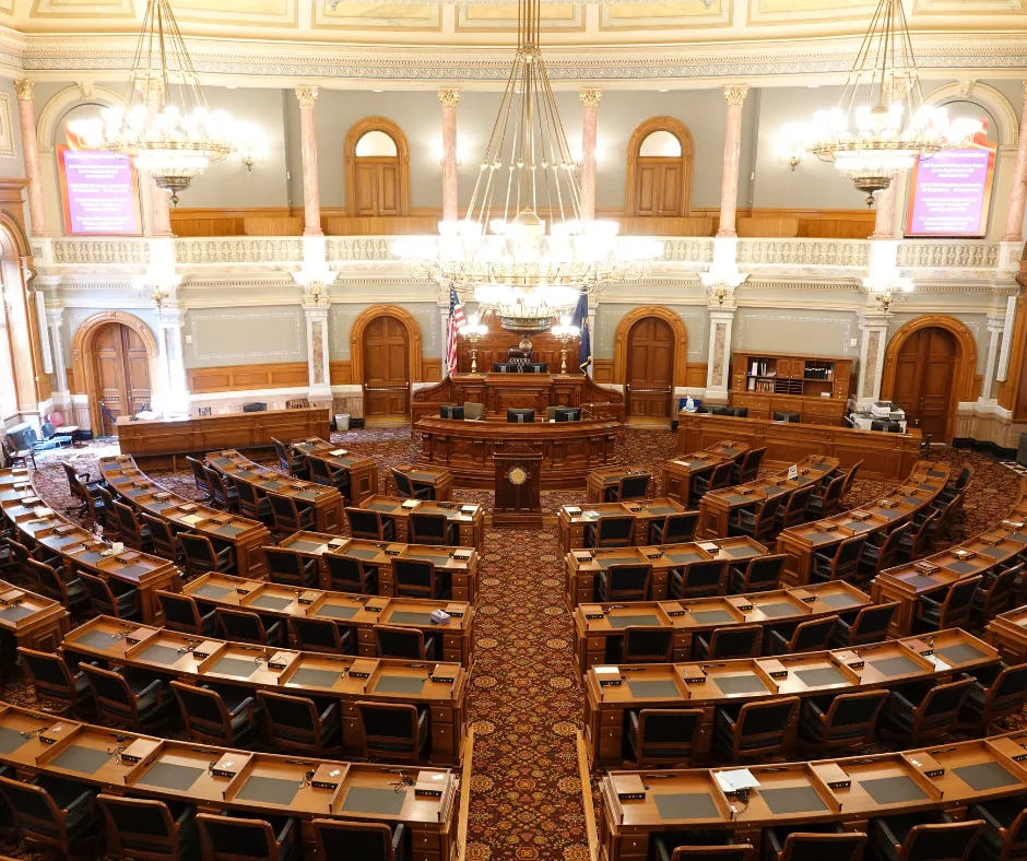 The interior of a government building. 