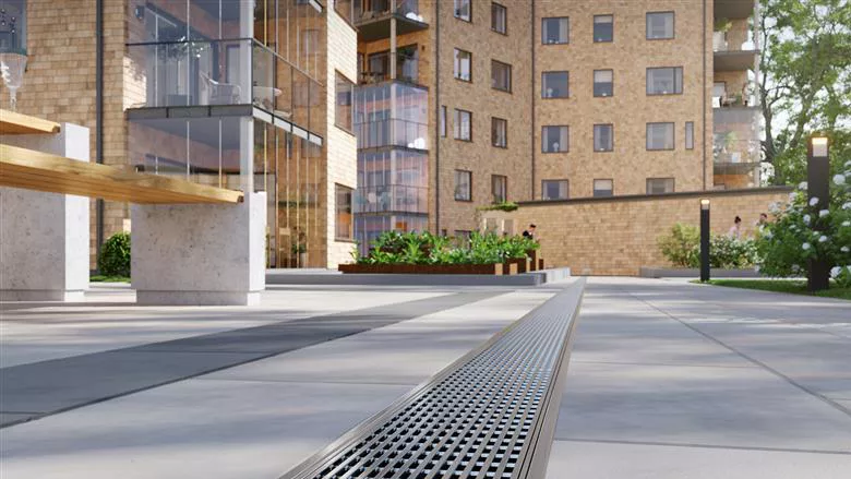 The BLÜCHER Linea trench drain.  