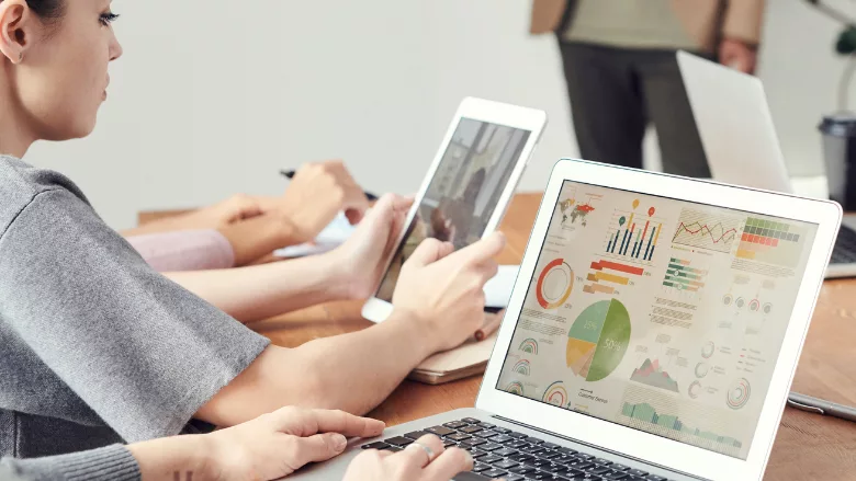 A person on a computer showing a chart.