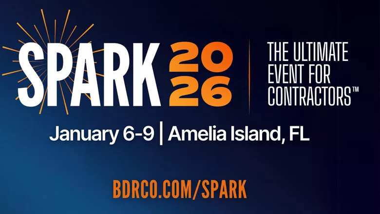 An infographic showing the logo for the SPARK 2026, with "The Ultimate Event for Contractors" beside it. 
