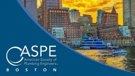 A graphic with the ASPE logo over a city. 
