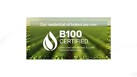 An infographic with a picture of a field, stating that Weil-McLain's boilers are now B100 certified. 
