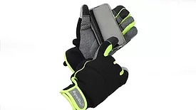 Two hands, wearing the RefrigiWear Endurance Active Touch Glove, holding a phone. 