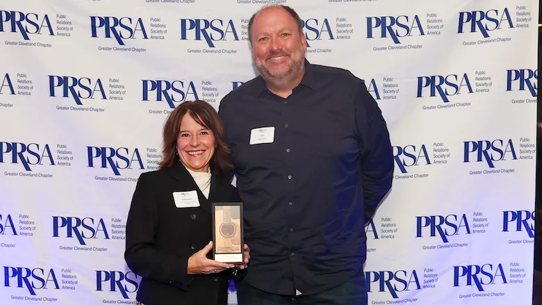 Rosemarie Ascherl and Matt Sonnhalter accepting the PRSA Rocks Award. 
