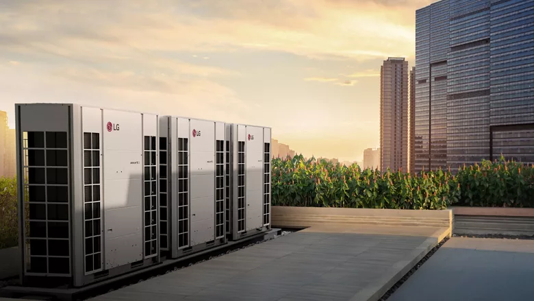 The LG Multi V heat recovery heat pump variable refrigerant flow solution on a commercial building. 