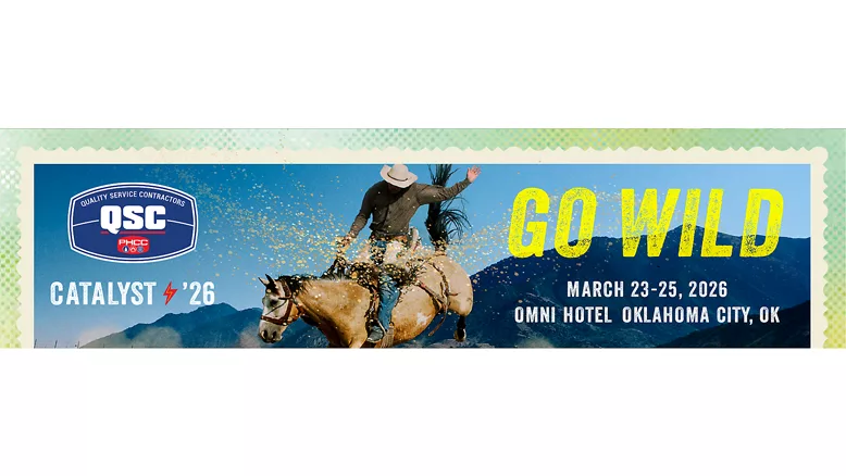 A man riding a horse with, "Go wild," beside it, as well as the QSC and Catalyst 2026 logos.