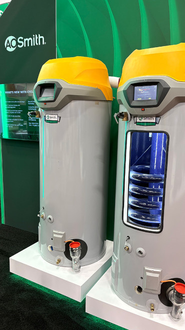 AHR Expo 2026 A. O. Smith exhibit including vertical water heating equipment.