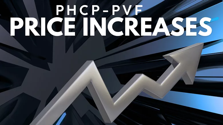 A graphic showing an arrow moving upward, with "PHCP-PVF Price Increases" written above it.