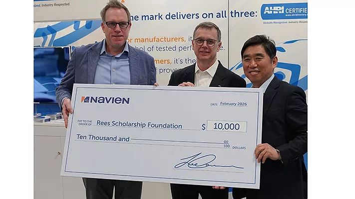 The check being presented with CEO TH Kim and COO Darren Sheehan.