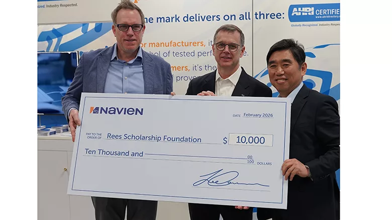 The check being presented with CEO TH Kim and COO Darren Sheehan.