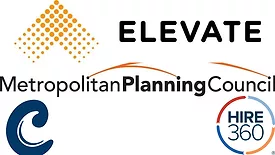 The logos for Current, Elevate, HIRE360, and Metropolitan Planning Council. 