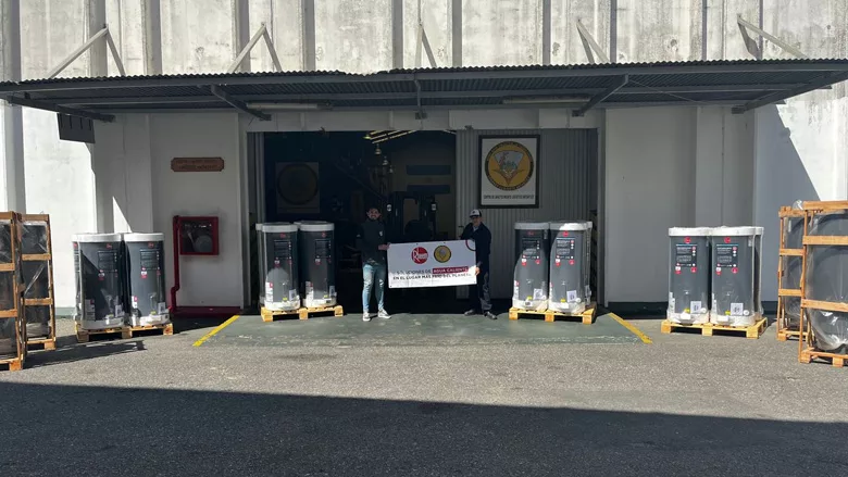 The installation of two Rheem electric water heater units in Antarctica. 