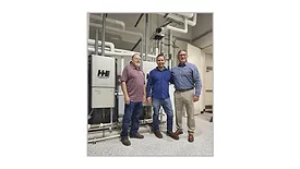 Shown with the new water heating system are Joel Eggebrecht (left) of Moeller Plumbing & Electrical, and Del Sol Food’s Antonio Vazquez (right - Vice President of Operations), and Ronnie Dudley (Maintenance Manager).