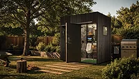 Moen Introduces the Port-A-Suite in Honor of Father's Day Moen's Port-A-Suite in a backyard.