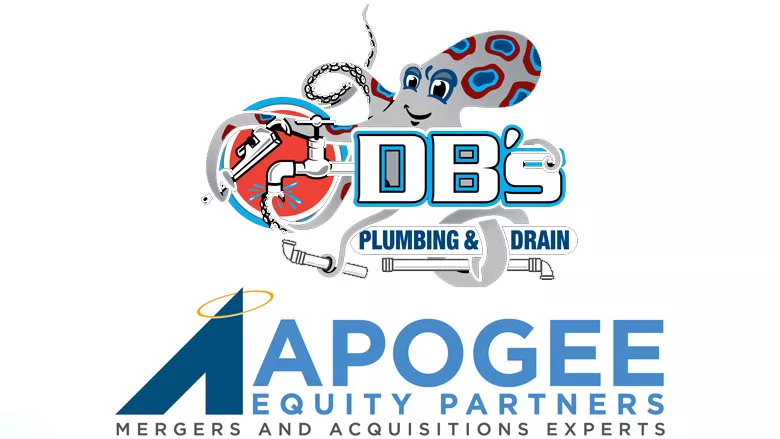 The logos for Apogee Equity Partners and DB’s Plumbing and Drain.