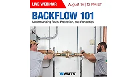 Infographic on Watts' new webinar on Backflow education.