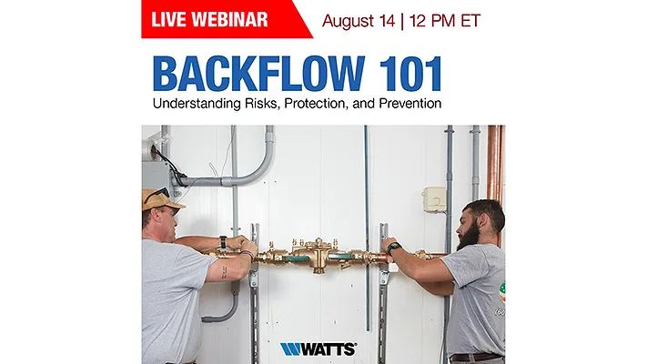 Infographic on Watts' new webinar on Backflow education.
