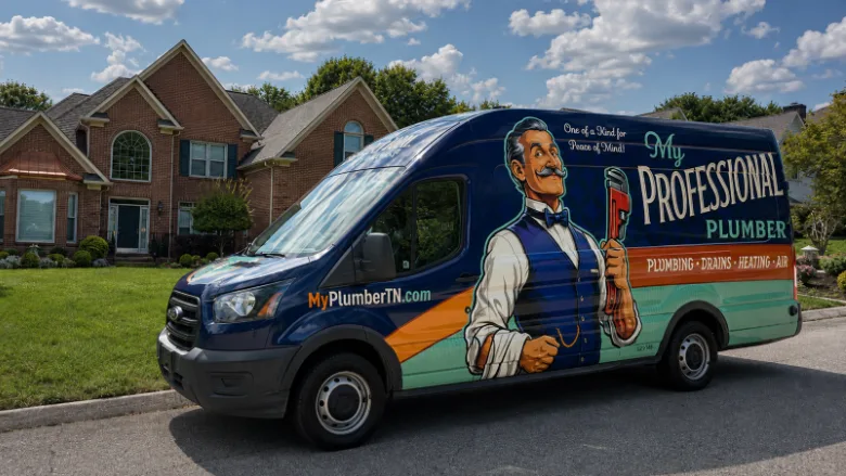 My Professional Plumber's truck in front of a house. 