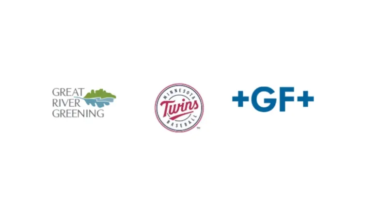 Logos for Great River Greening, Uponor, and the Minnesota Twins.