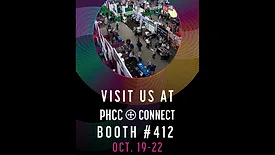 A photo of a expo hall and text that states, "Visit us at PHCC Connect Booth #412 Oct. 19-22."