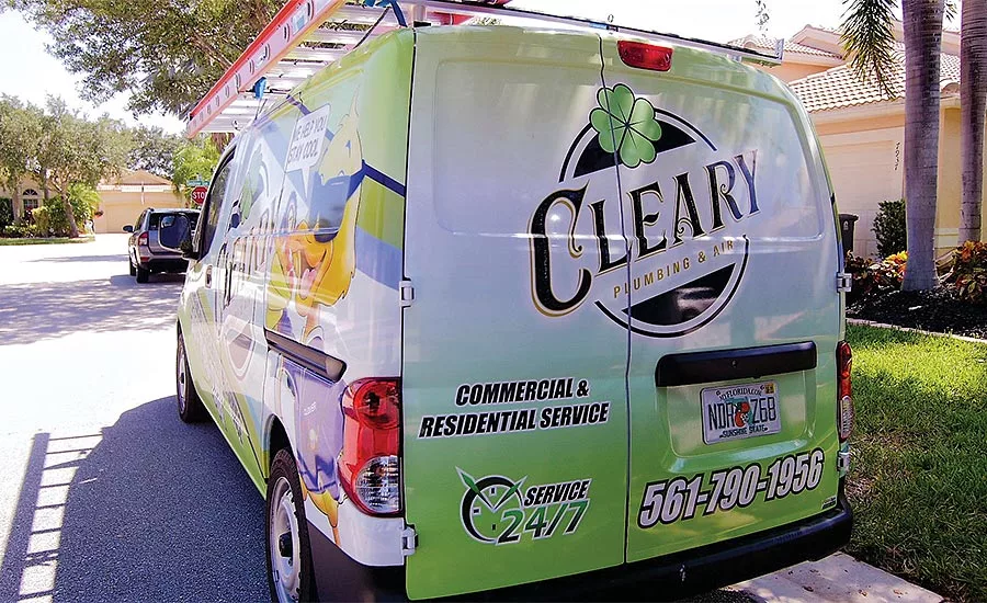 Clearly Plumbing truck, back