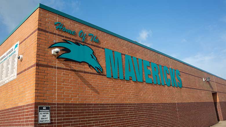The fieldhouse at Pasadena Memorial High School