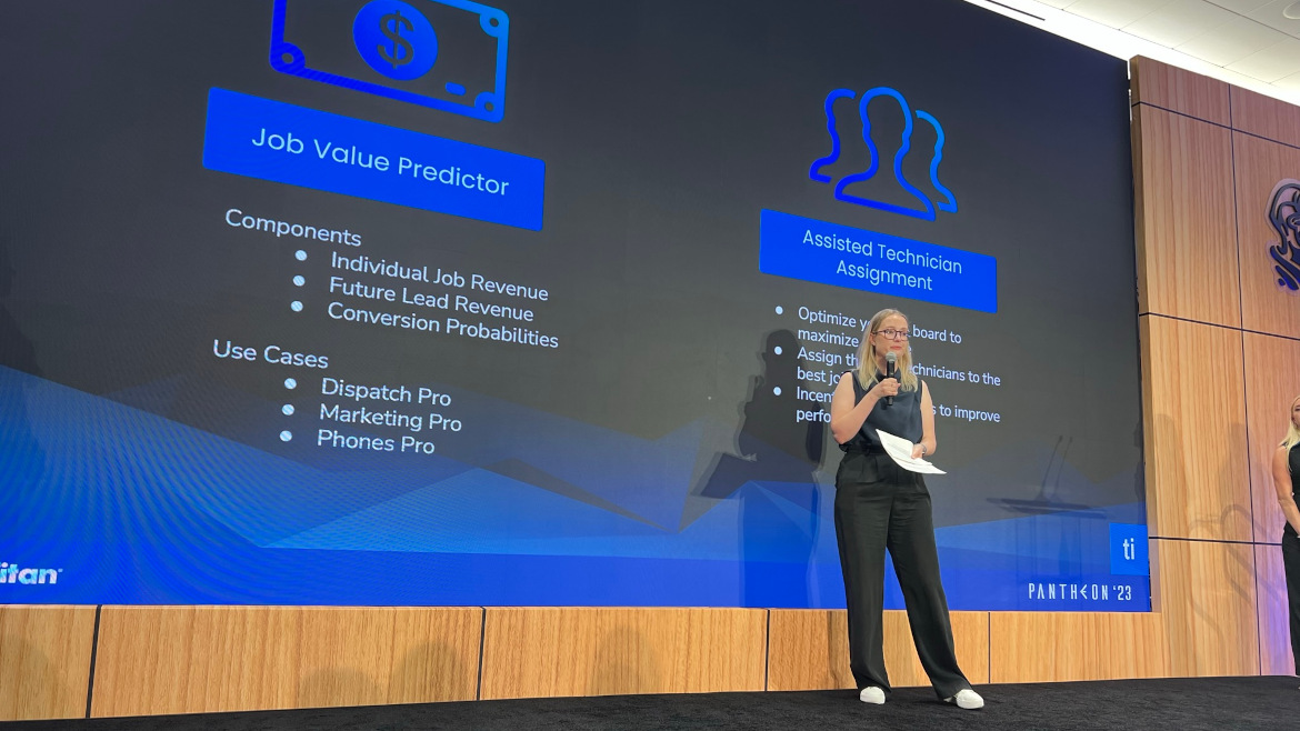 05 PM 1123 AI for Trades. Anya Singer, principal product manager at ServiceTitan, discuses the many benefits of the Job Value Predictor during Pantheon 2023.