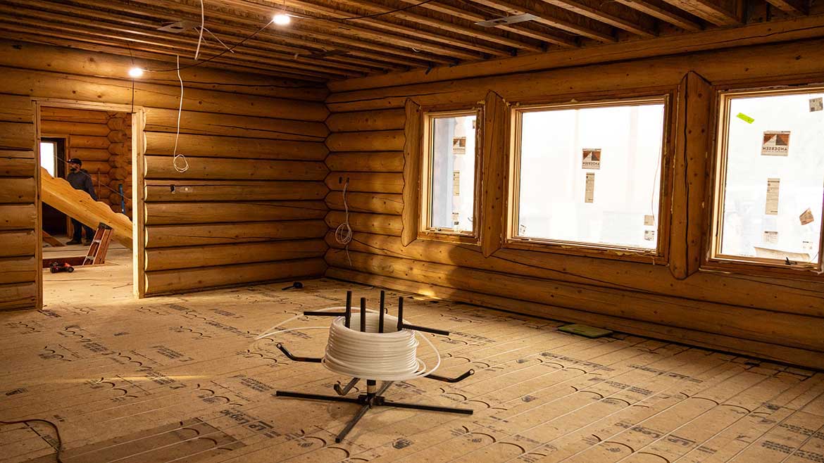 Radiant Heating System feature. A 9,200-square-foot luxury log cabin, located about 40 minutes outside of Easton, Pennsylvania, across the New Jersey border.