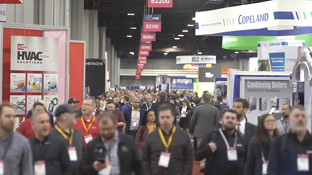 AHR Expo feature: Attendees inside event floor at 2023 AHR Expo in Atlanta.