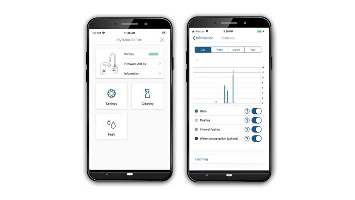 Facility maintenance operational status apps that help monitor water temperature, faucet and pipe flushing and water usage.