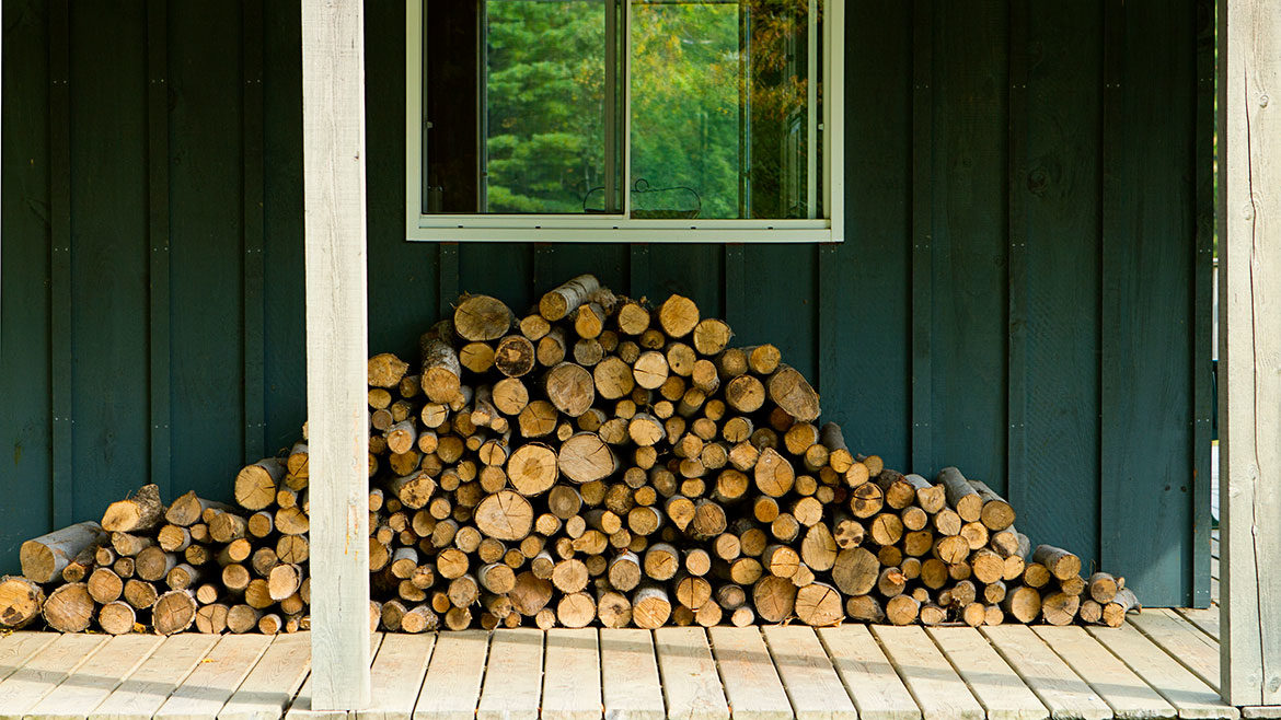 Stack of Firewood against a cabin wall