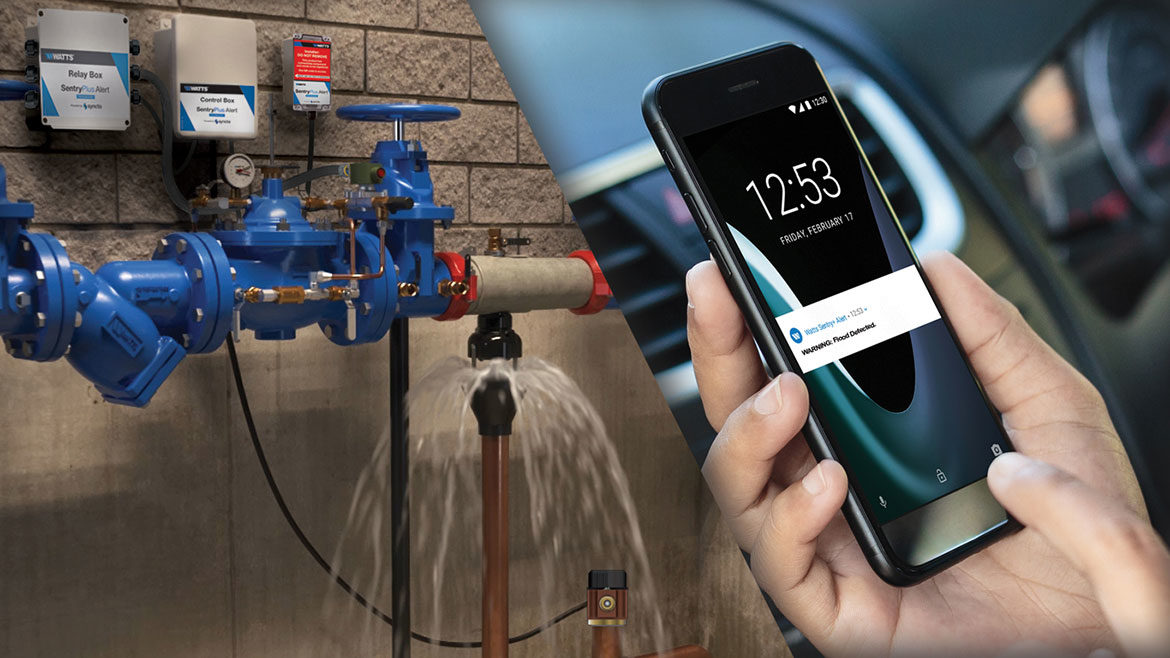 SentryPlus Alert is a connected and IoT-enabled RPZ backflow preventer and flood protection shutdown automatic control valve