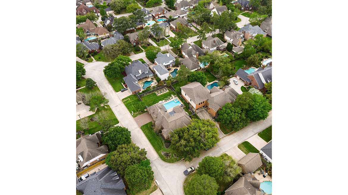 High overhead view of Stansifer family home and neighborhood.