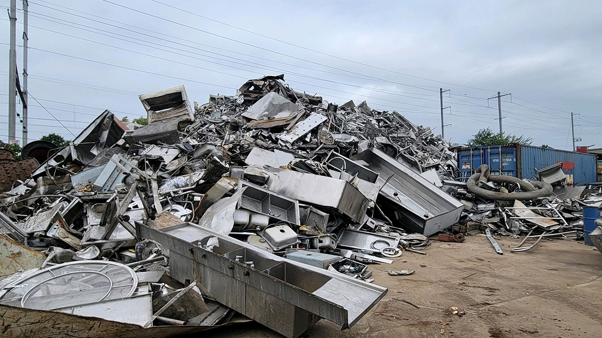 A pile of scrap metal at a local junkyard.