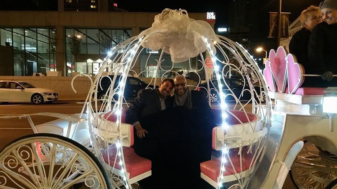 Kelvin Kennedy, senior plumbing designer at RTM Engineering Consultants, and Scott Steindler together in a horse-drawn carriage at the ASPE Technical Symposium in St. Louis, Missouri, in 2015.