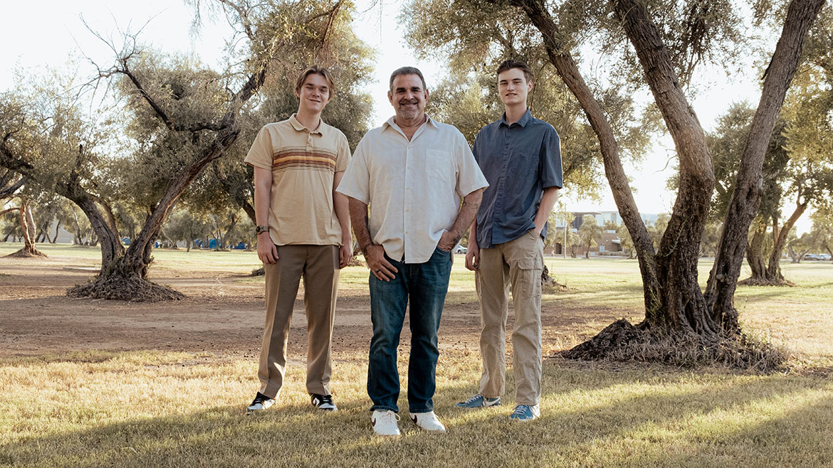Scott Steindler with his two boys, Zane, 20, and Liam, 16