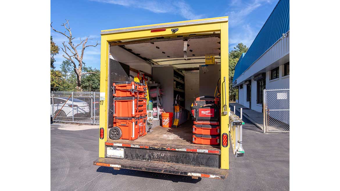 Back of open fleet vehicle.