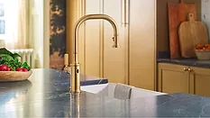 Close up of Moen kitchen faucet.