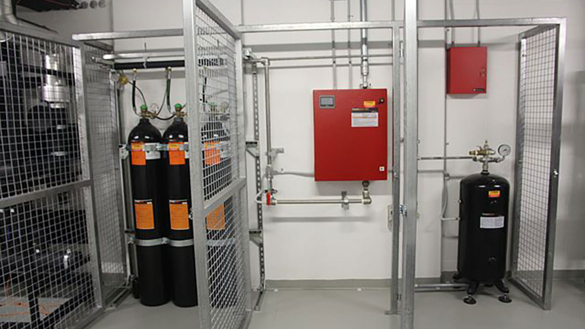 Victaulic Vortex™ Hybrid Fire Extinguishing System installed inside a data center.